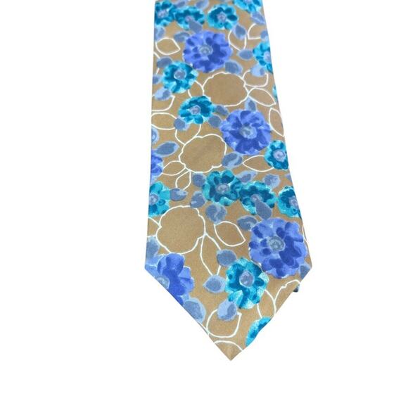 Gino Pompeii Mens Silk Tan Brown Purple Teal Floral Neck Tie Necktie 3.5" x 58" - Picture 3 of 8